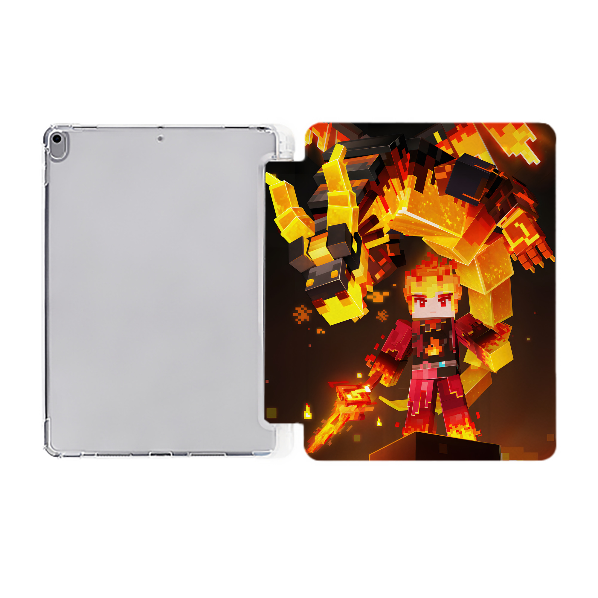 （画像用） マインクラフト ブロックの世界 Minecraft MC Block world IPad ケース ペン収納付き 三つ折りスタンド PUレザー×シリコン 対応機種9.5/10.5/10.9インチ